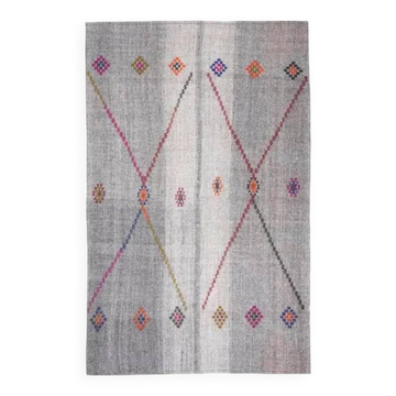 1970s Vintage Turkish Oushak Handmade Wool Cotton Gray Area Rug 200x316