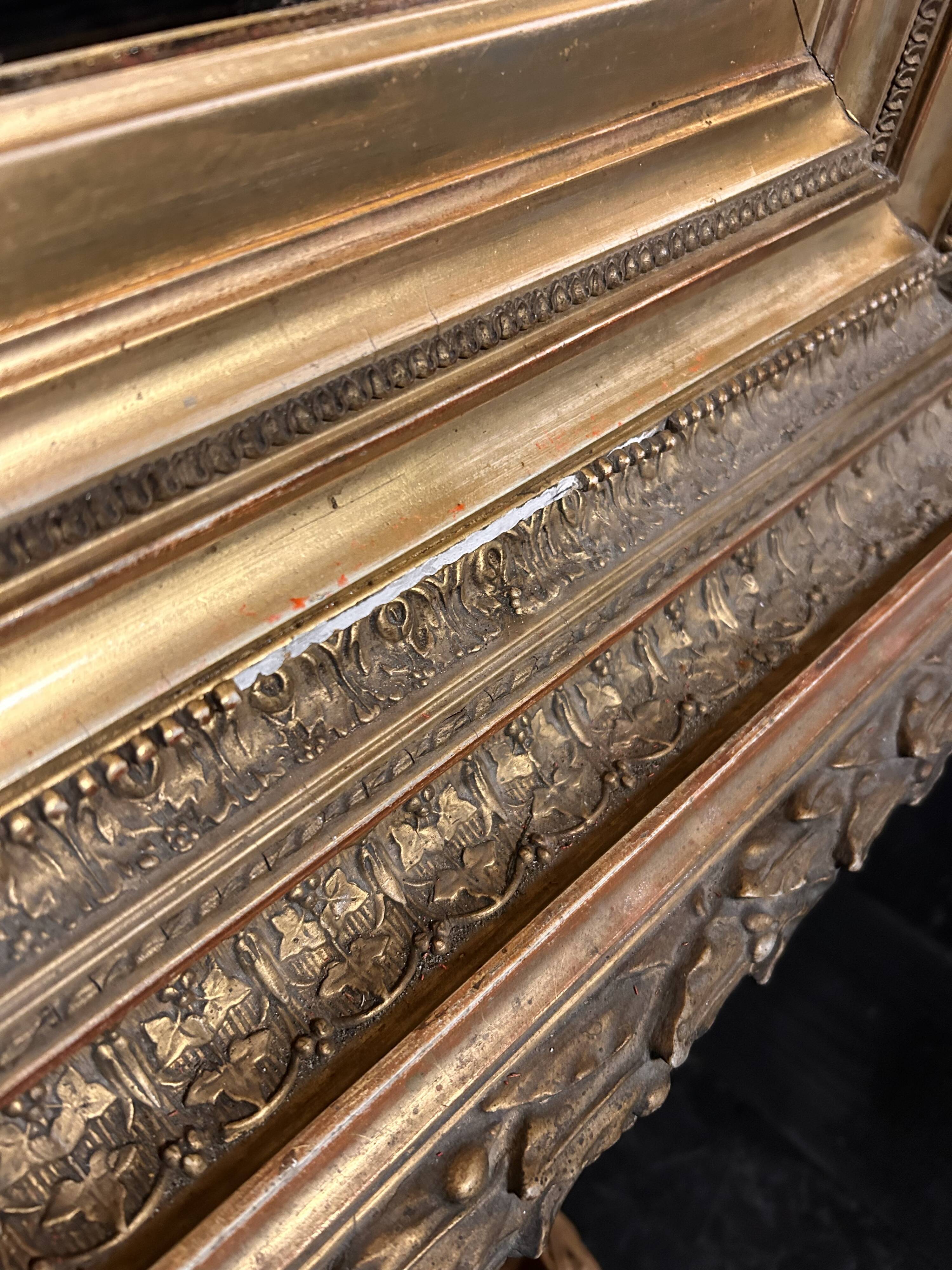 Large antique Napoleon III mirror – Wooden and gilded stucco frame – 135 × 114