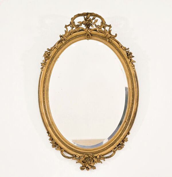 Magnifique miroir ovale ancien doré - Style Napoléon III