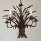 Vintage Hollywood Regency Wheat Sheaf Gold Gilt Metal 5 Light Chandelier