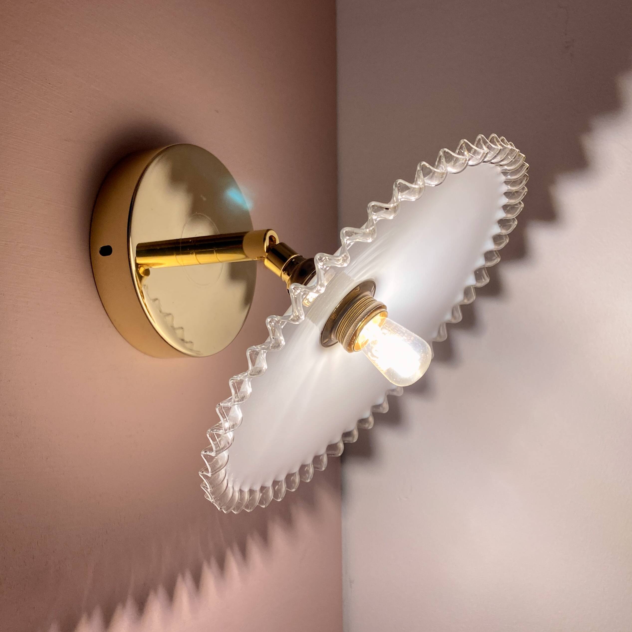 Vintage lampshade wall light in white opaline