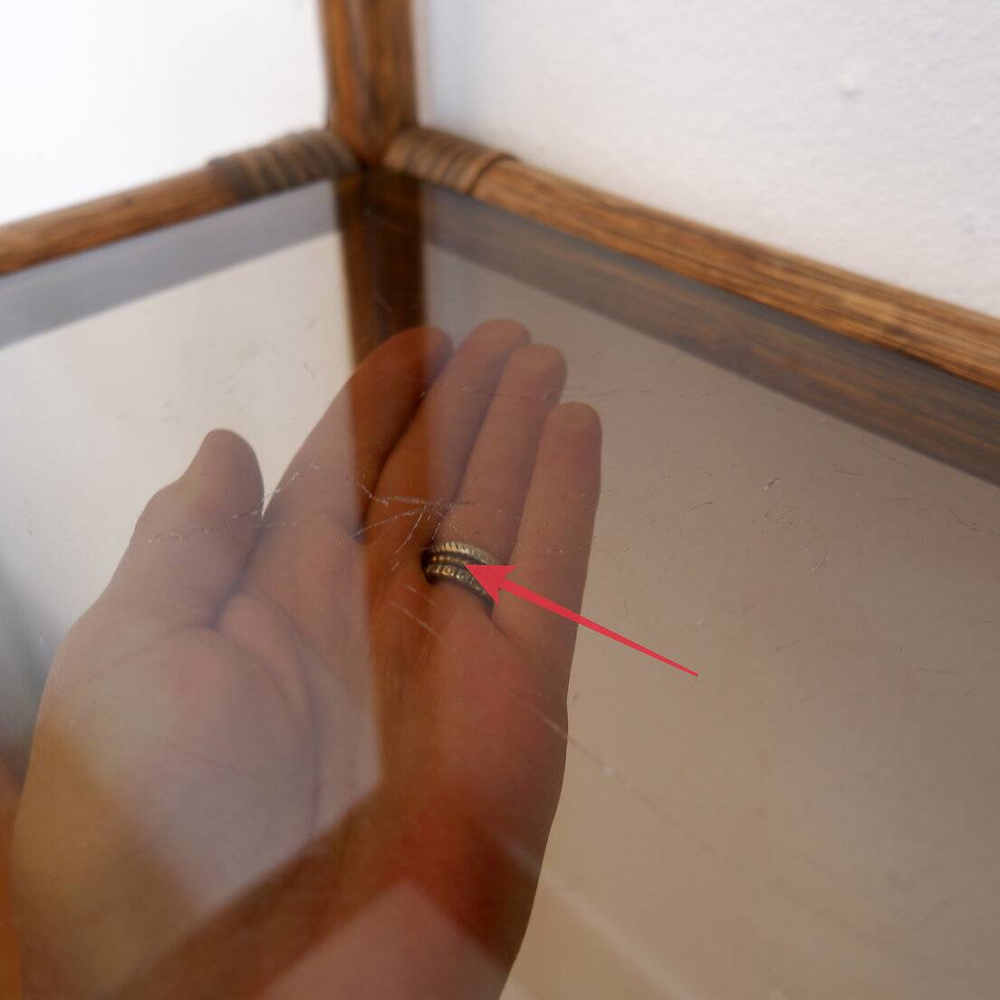 Asymmetrical bamboo and smoked glass shelf - 1970s