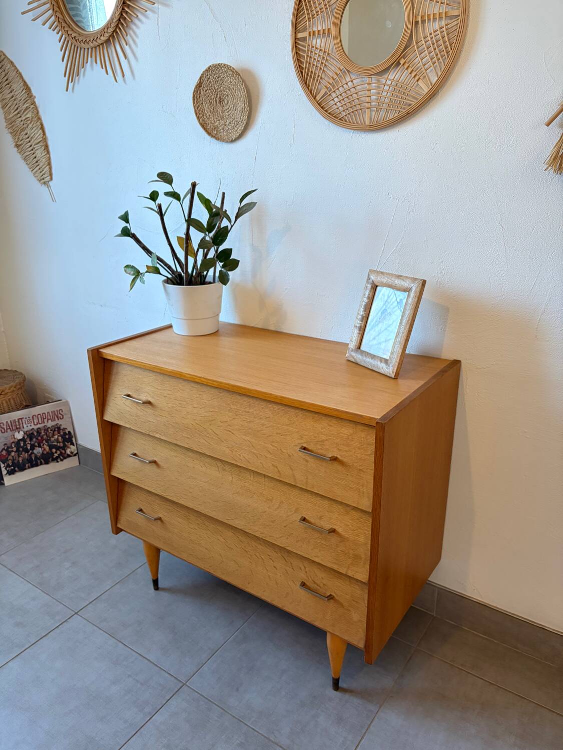 Vintage oak chest of drawers from the 1960s.