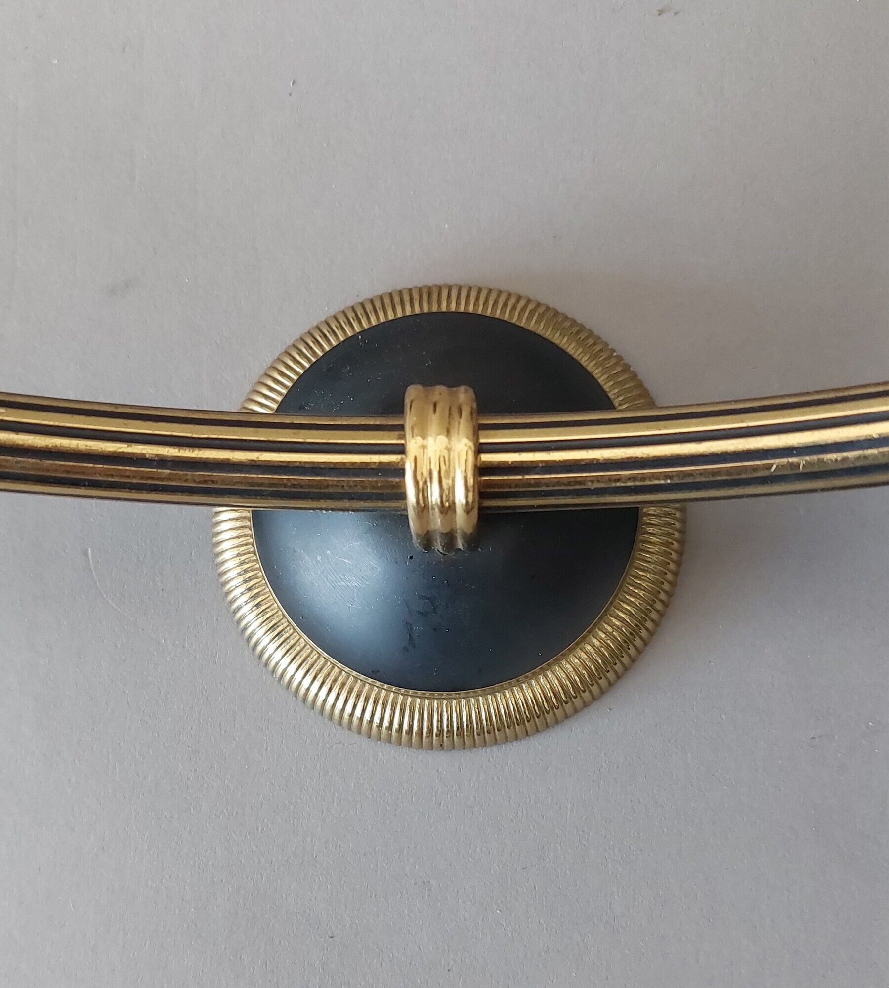 Pair of Maison Arlus torchiere sconces in gold brass and black lacquered 1960