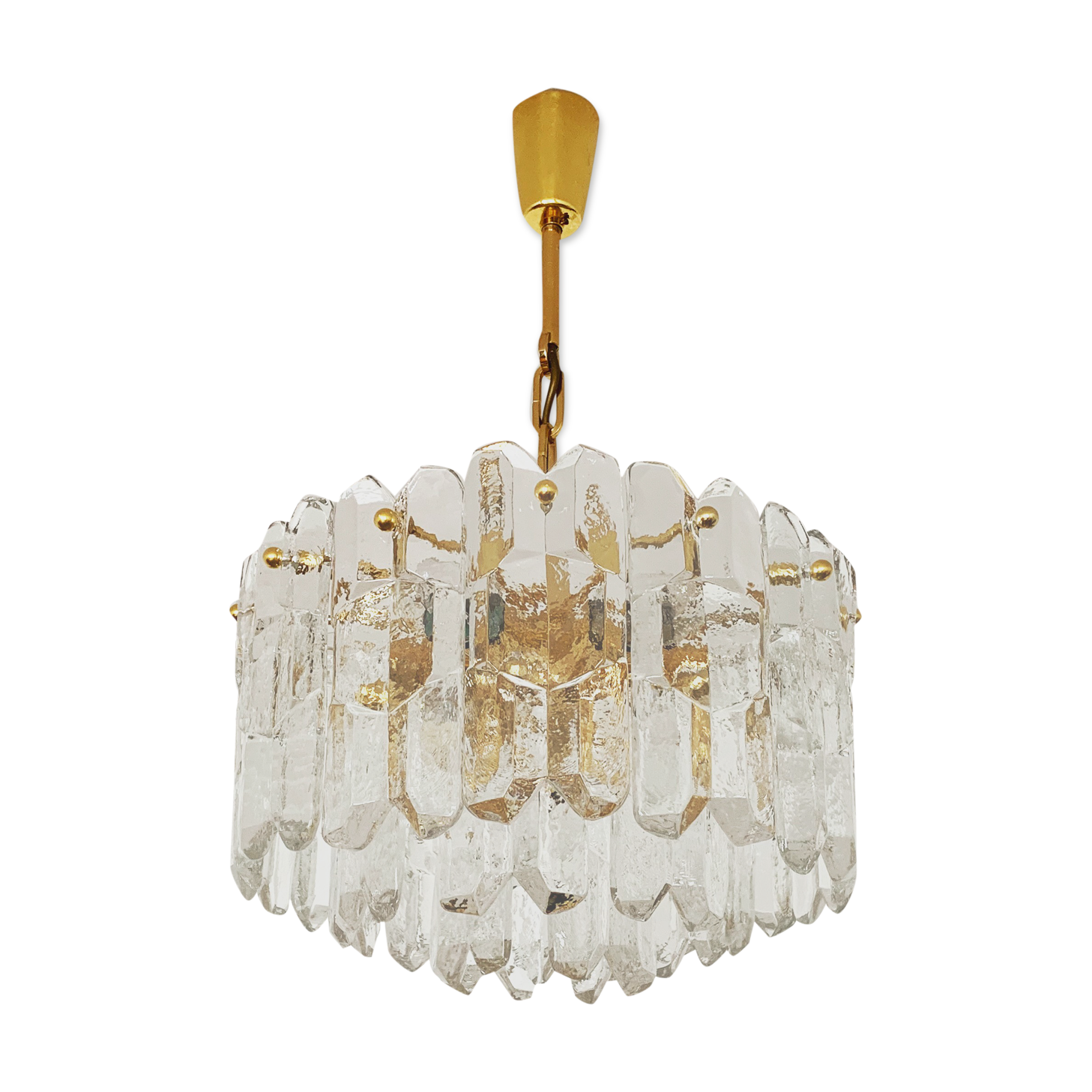 Gilded ice glass chandelier by J.T. Kalmar for Franken KG