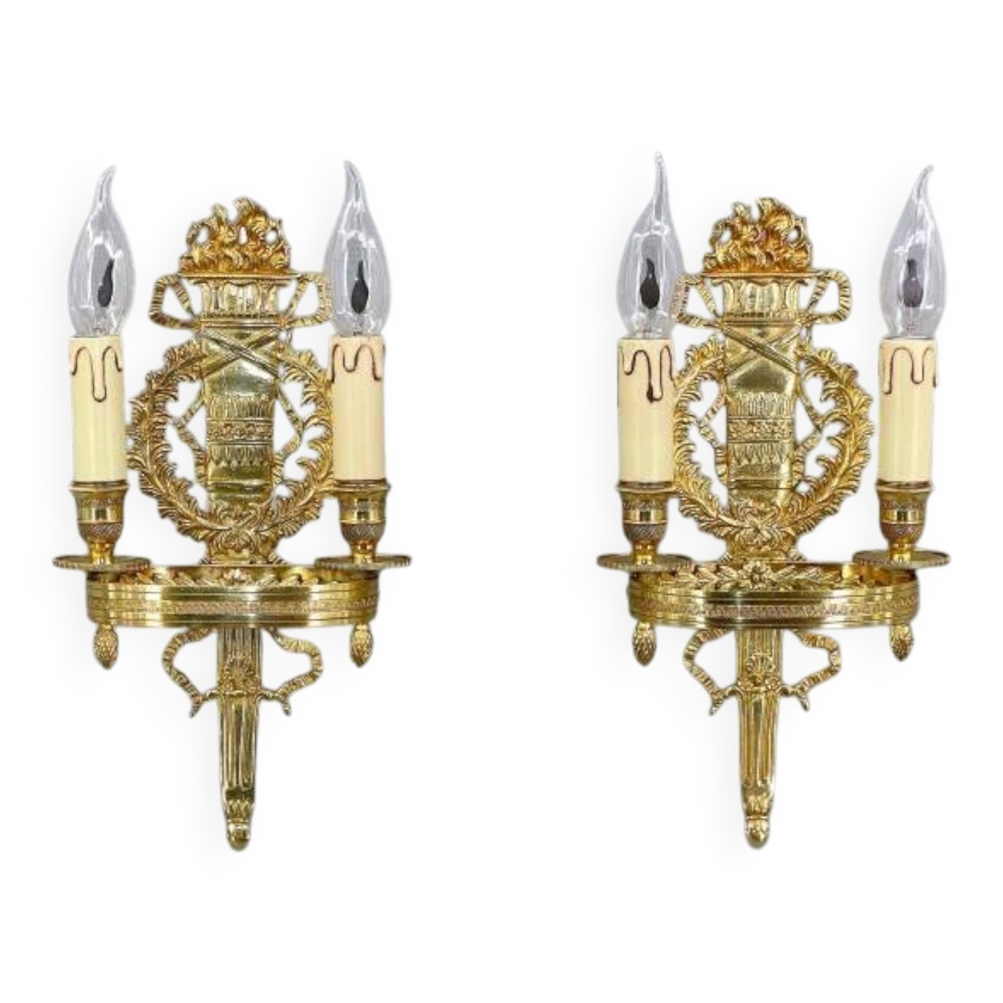 Pair of Gilded Bronze Wall Lights, Directoire Style, Two Lights