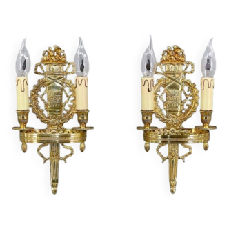 Pair of Gilded Bronze Wall Lights, Directoire Style, Two Lights