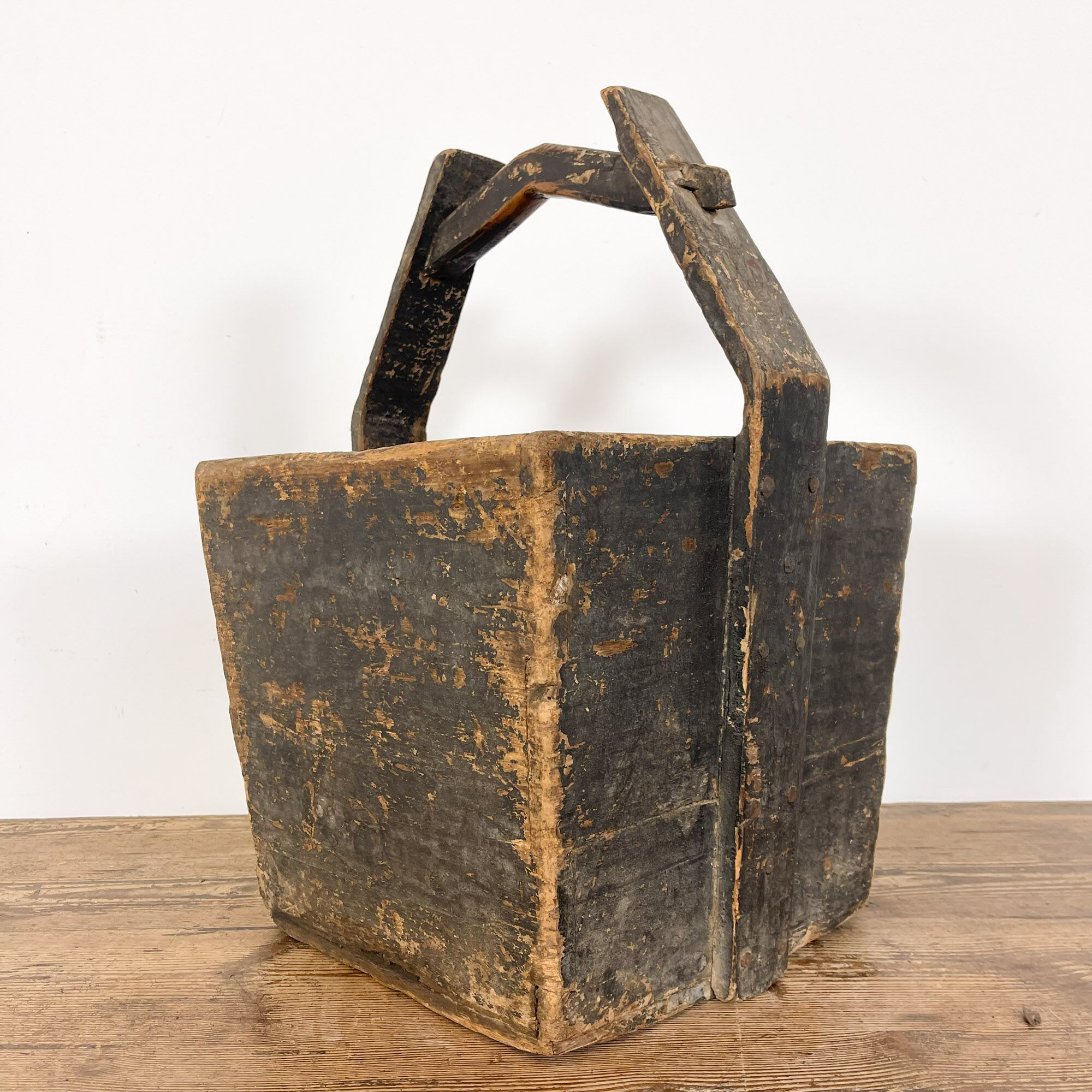 Antique wooden harvest bucket high