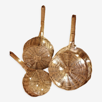 Set of 3 pans rattan wicker basket