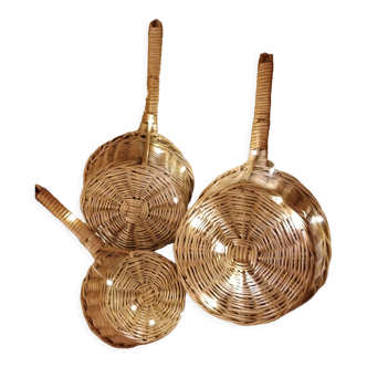 Set of 3 pans rattan wicker basket