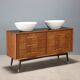 Vintage mahogany veneered commode with basins, 1960s design.