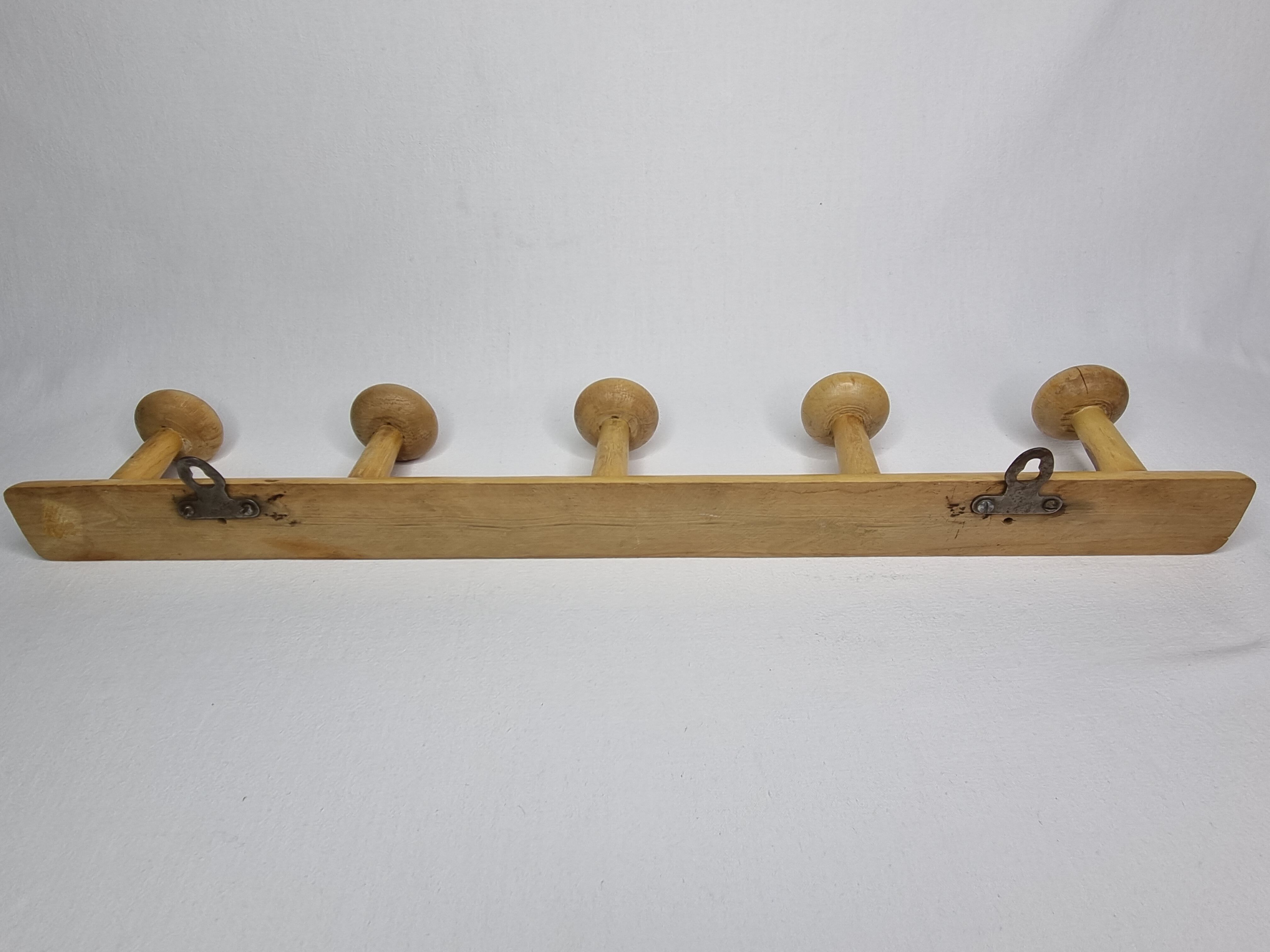 Vintage coat rack in turned wood, 5 hooks