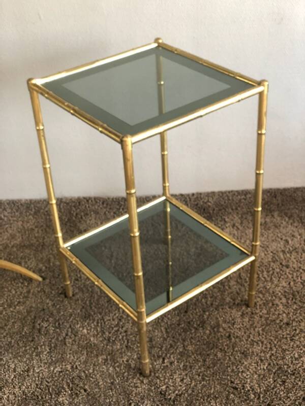 Bamboo-style brass side table with smoked glass 1960
