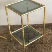 Bamboo-style brass side table with smoked glass 1960
