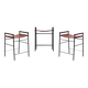 Set of 3 contemporary bar stools, cognac leather, black rubber metal.