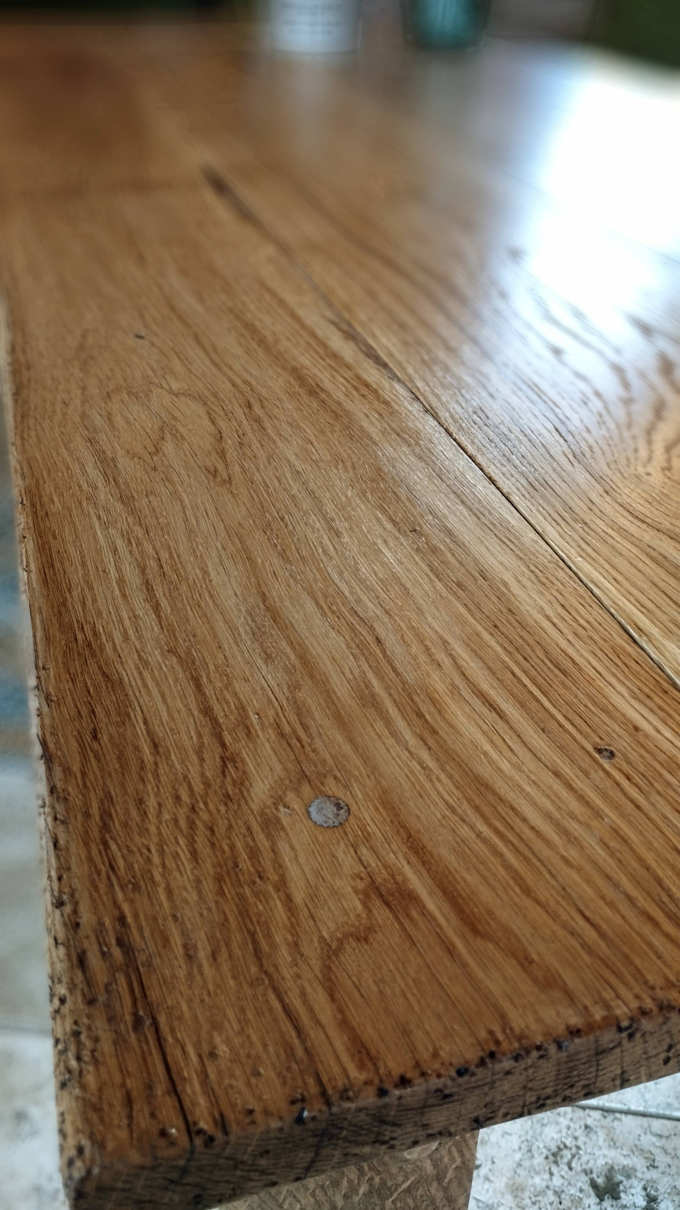 Table de ferme en chêne massif patiné 190 cm x 80 cm