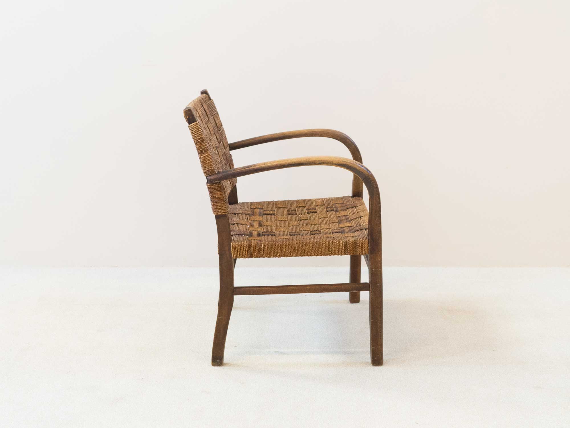 Wooden and rope bridge armchair, 1960