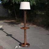 Turned wood floor lamp 1940-50 Charles Dudouyt style