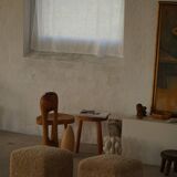 French mid-century cube poufs, a pair of lambswool stools, 1960s.