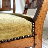 Pair of wooden chairs in green corduroy velvet in Directoire style.