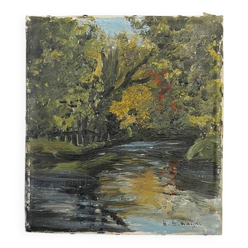 Tableau "Bord de rivière", huile sur toile