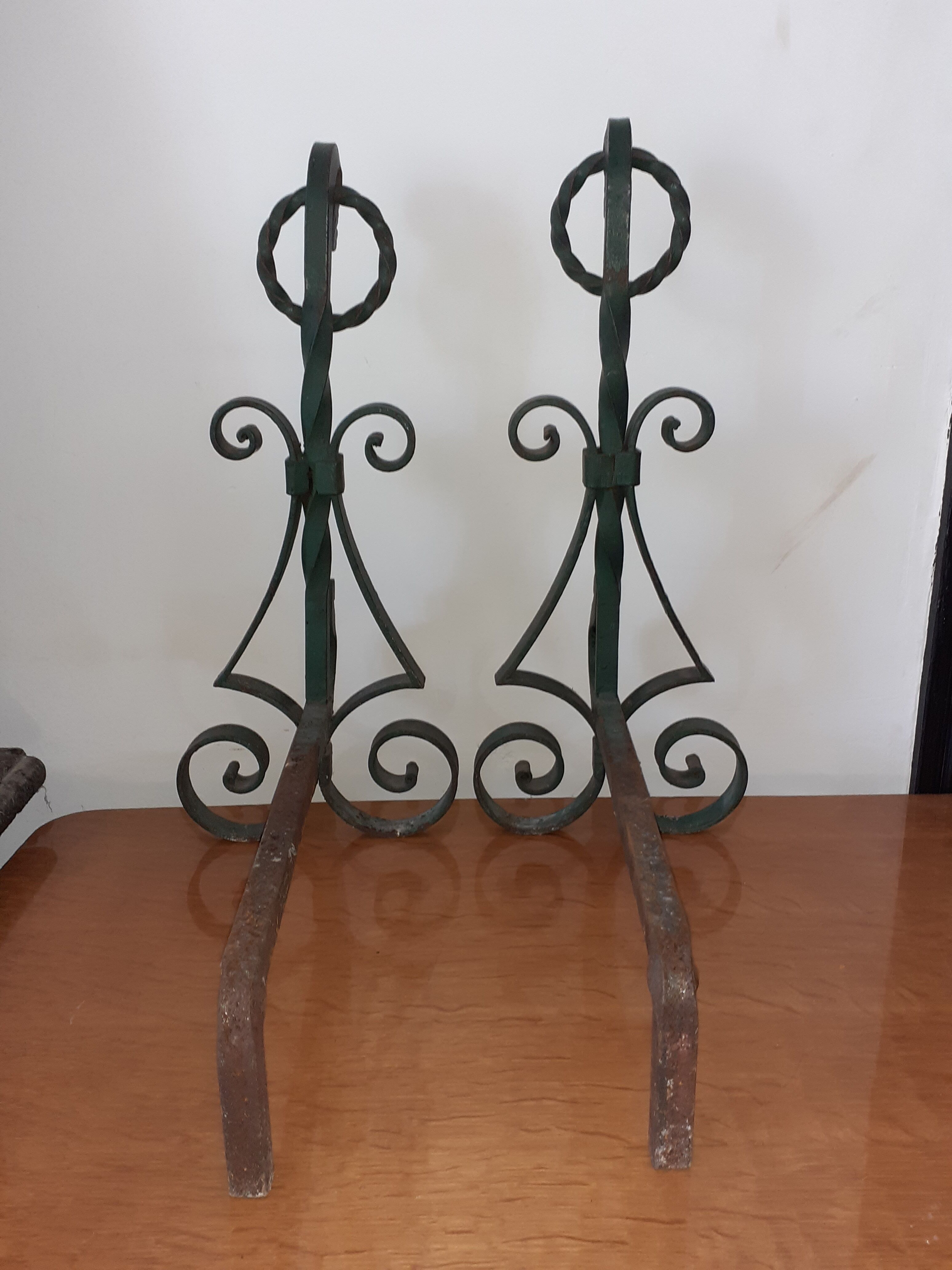 Paire de chenets fer forgé 1950 années 50