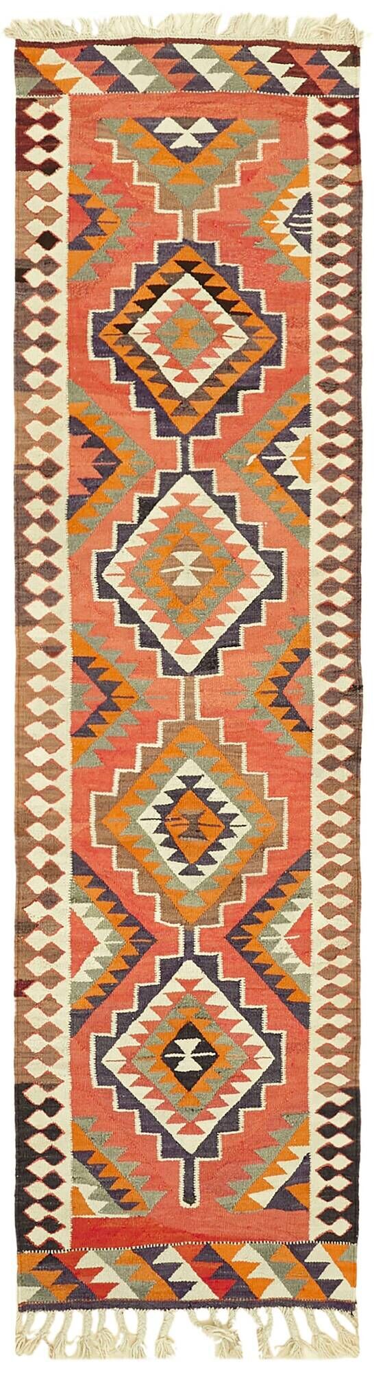 Turkish Handwoven Vintage Herki Kilim 100 cm x 345 cm