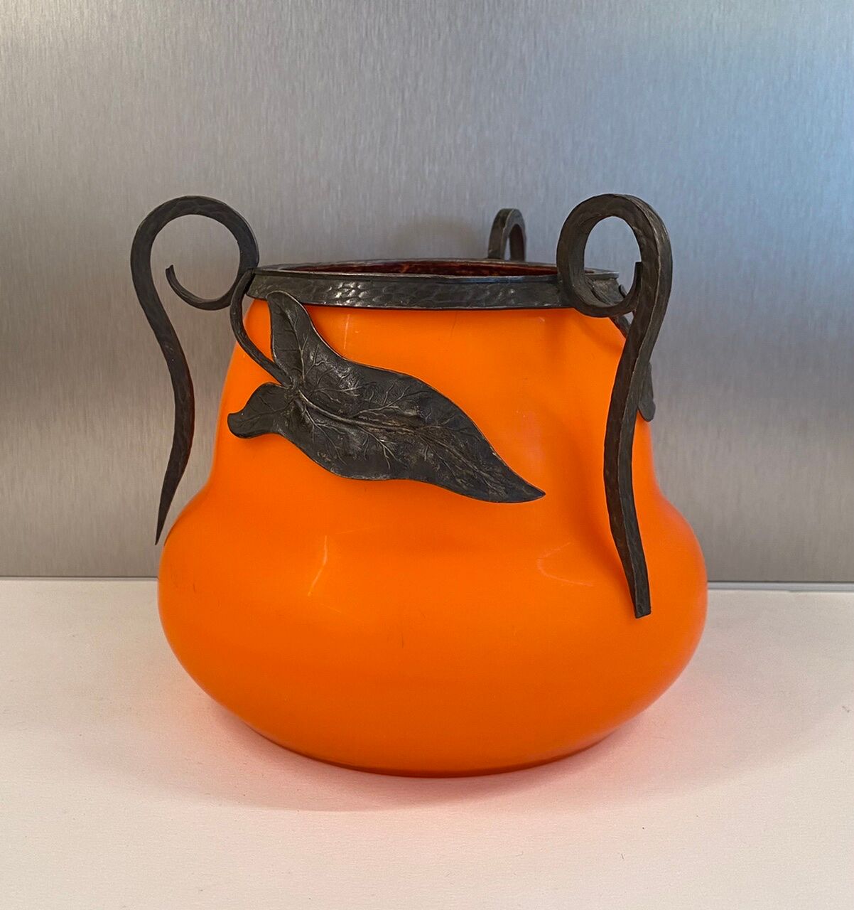 Orange glass vase, signed Val, 30s/40s