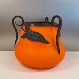 Orange glass vase, signed Val, 30s/40s