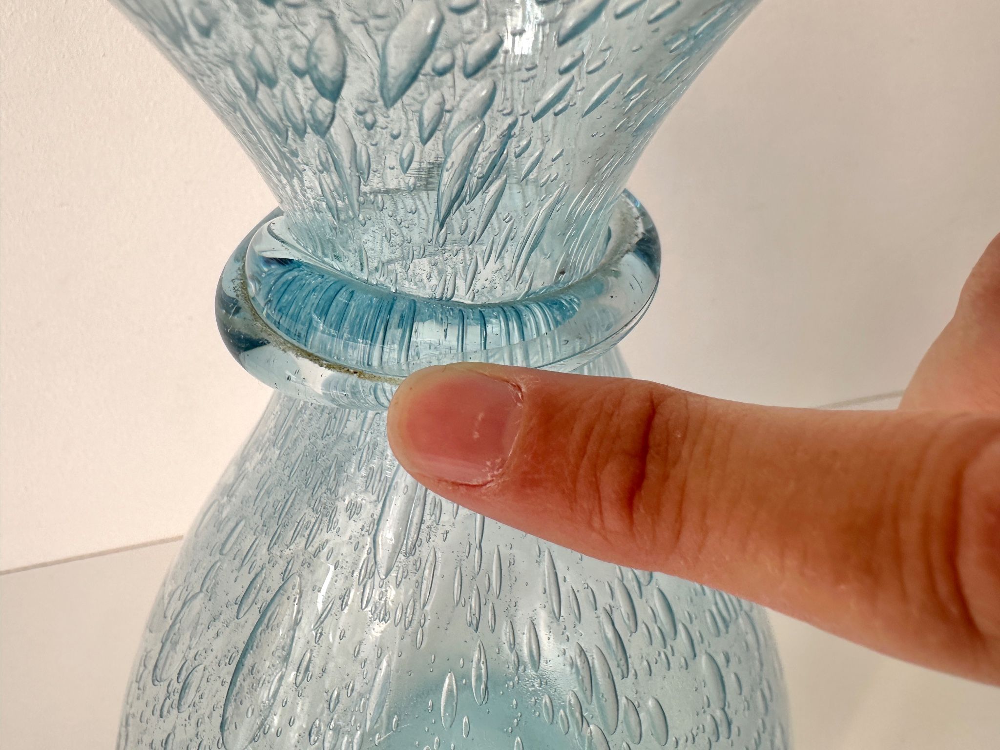 Vintage 1960s blue bubble glass BIOT carafe