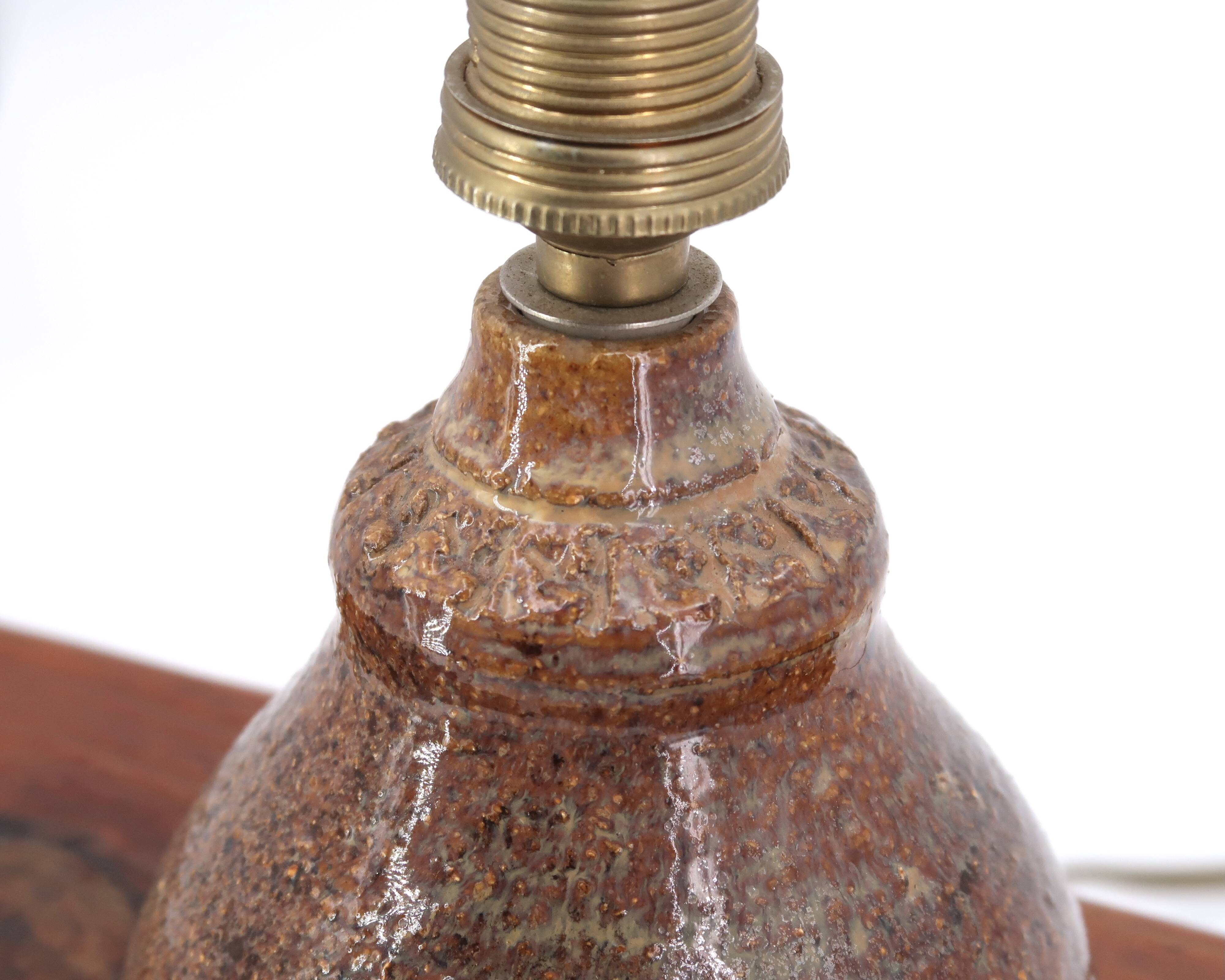 Ceramic stoneware lamp, raffia lampshade, 1960s