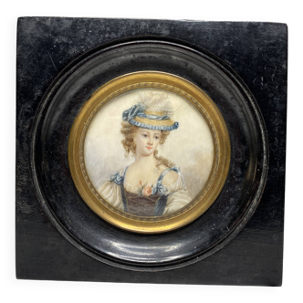 Petit cadre XIXe siècle, portrait de Madame de Montferrand, style fin XVIII