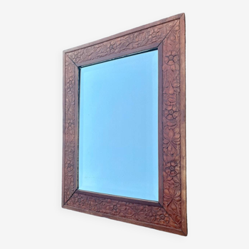 Old art deco wood beveled glass mirror 1930