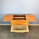 Wheeled sewing box, pear wood, beech, wicker, 1960s