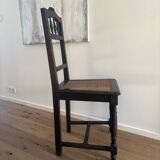 Lot of 4 solid oak chairs with caning in the Henri II style.