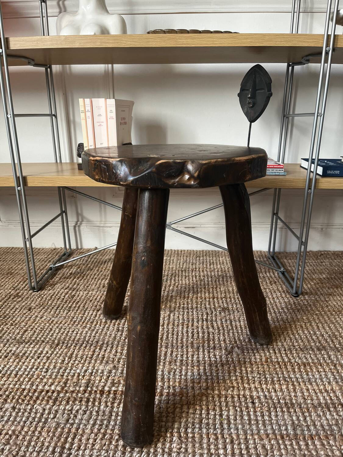 Brutalist wooden tripod stool