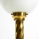 Large 1960s brass column-style table lamp with frosted glass globe