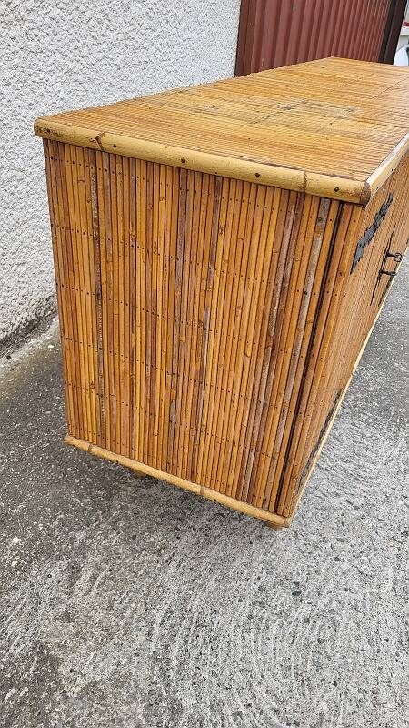 ENFILADE 3 DOORS VINTAGE 1960 IN RATTAN AND WROUGHT IRON