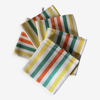 Set of 5 thick vintage Basque tea towels, 60s, new, yellow-green-orange