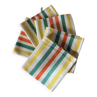 Set of 5 thick vintage Basque tea towels, 60s, new, yellow-green-orange