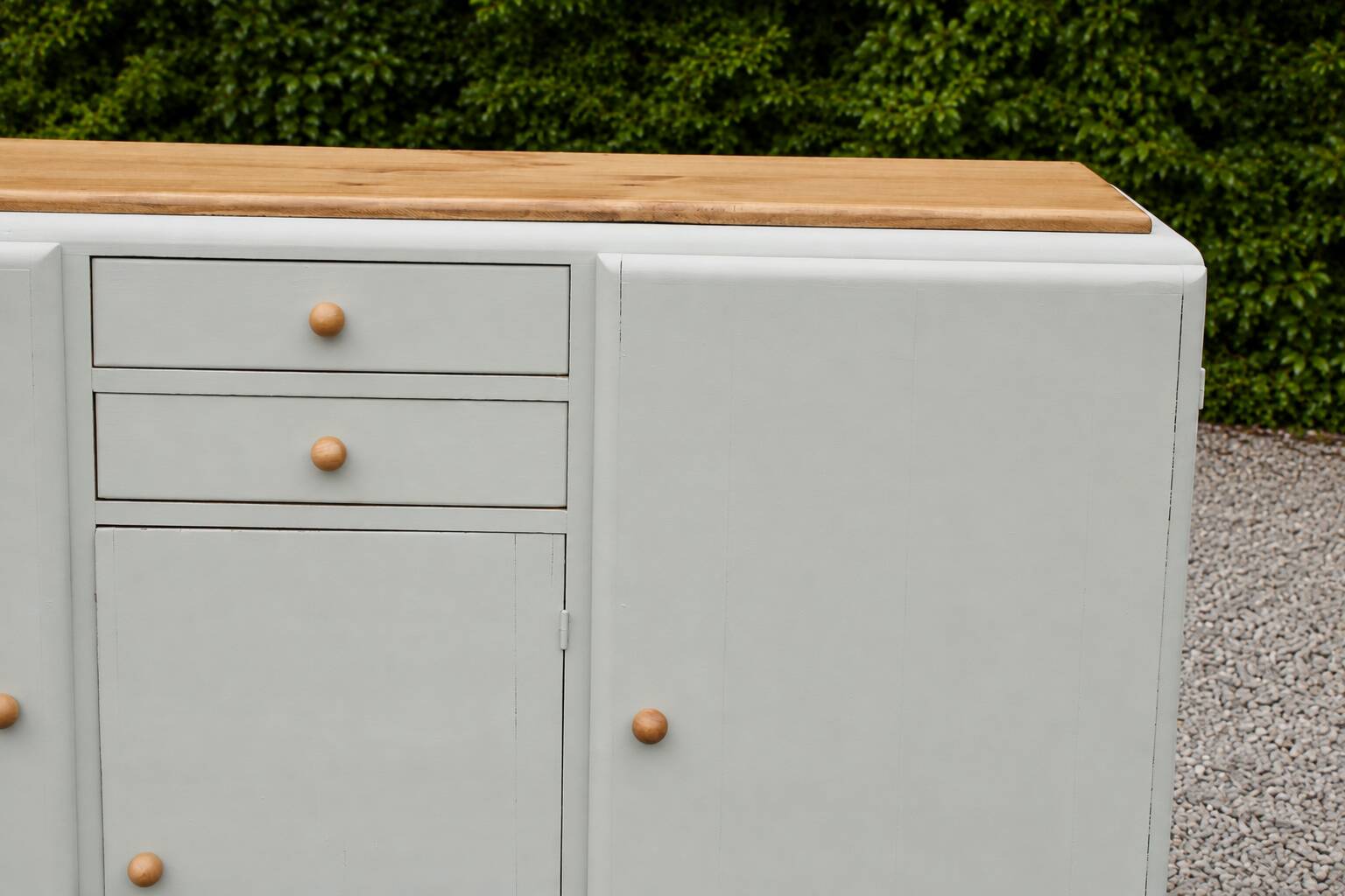 Renovated vintage buffet in Mado style – Celadon Libéron and natural wood – 13