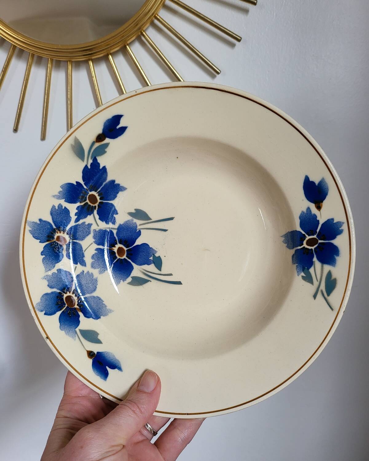 Hamage & Moulin des Loups Earthenware Deep Plate, Blue Flowers