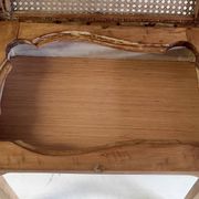 Table d'appoint en bois massif et cannage - mid. XXème