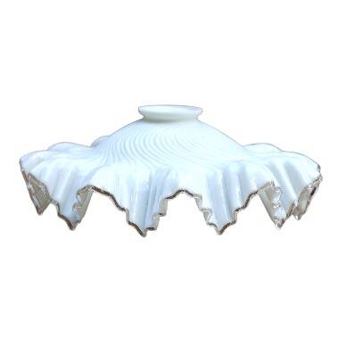 Abat-jour Art déco en verre blanc laiteux cannelé/style mouchoir avec bordure