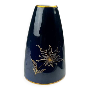 Vase en porcelaine Weimar bleu cobalt et or 24k