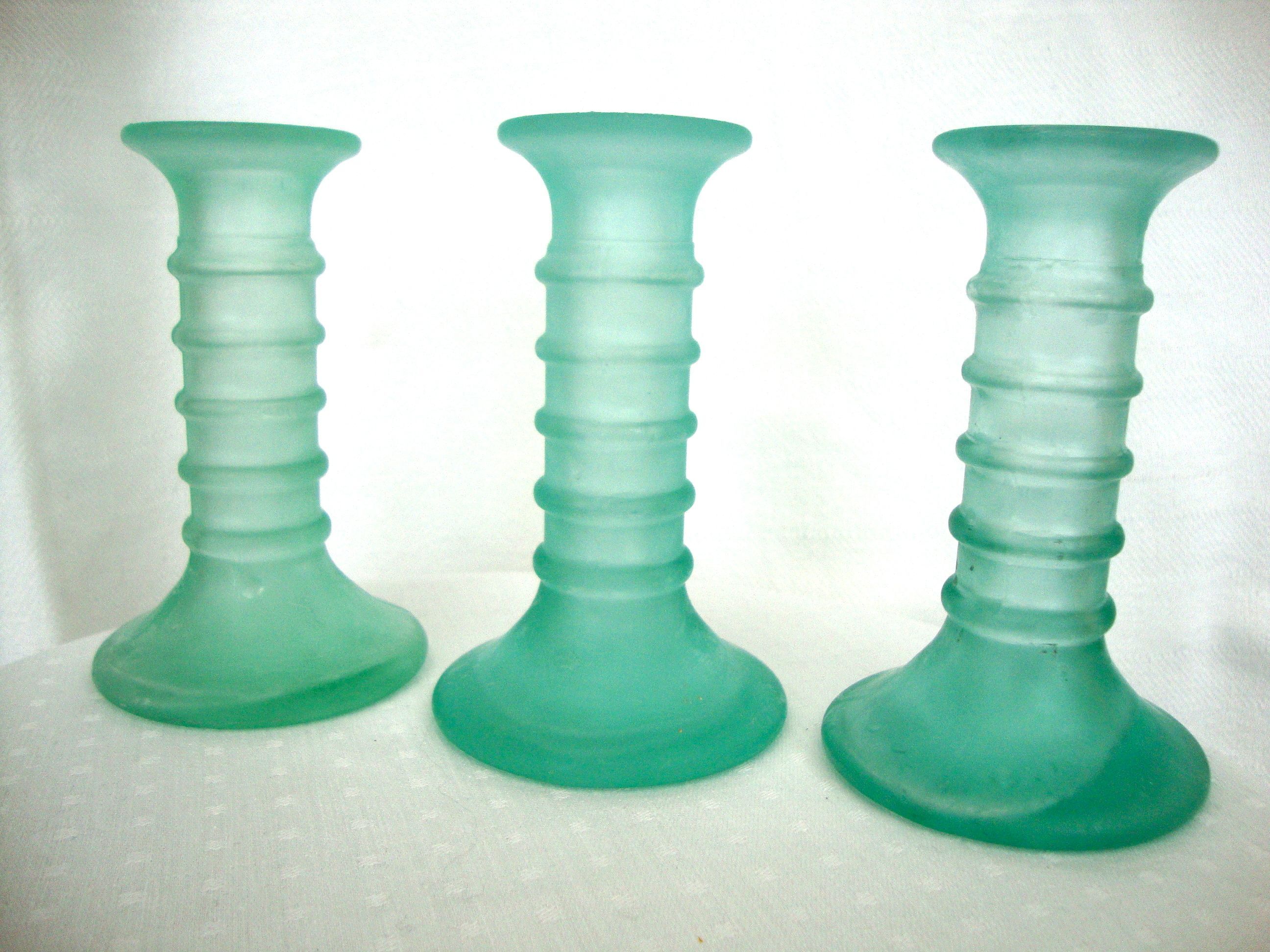 3 twisted glass candlesticks