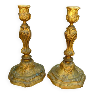 Gilded bronze candlesticks in Rococo style 2.5kg late 18th century