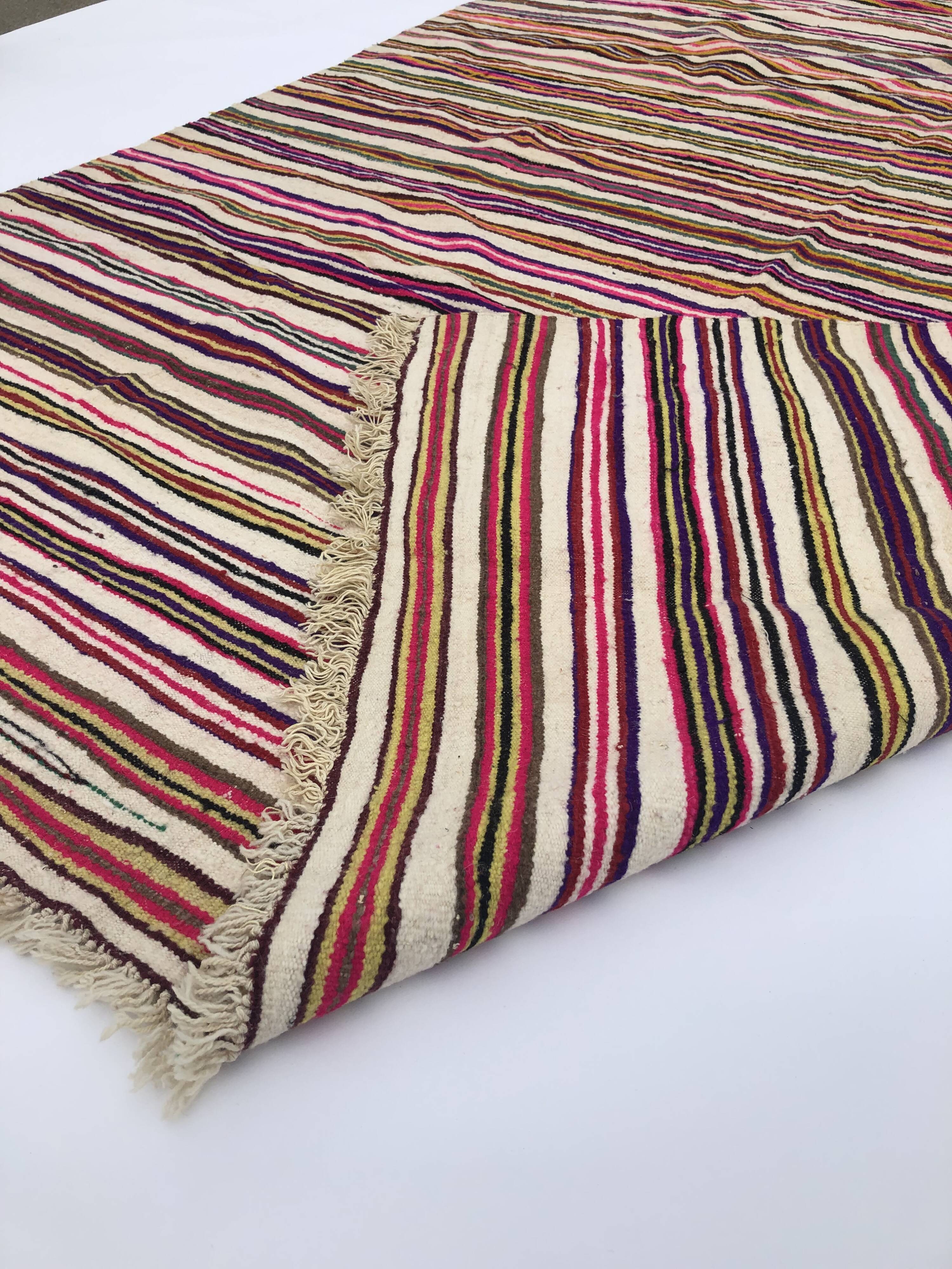 XL Handmade Striped Vintage North African Berber Antique Carpet - Area Rug 272x180