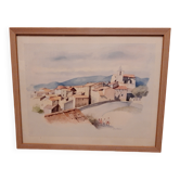 Tableau village de provence  reproduction d’une aquarelle de  guy ameye
