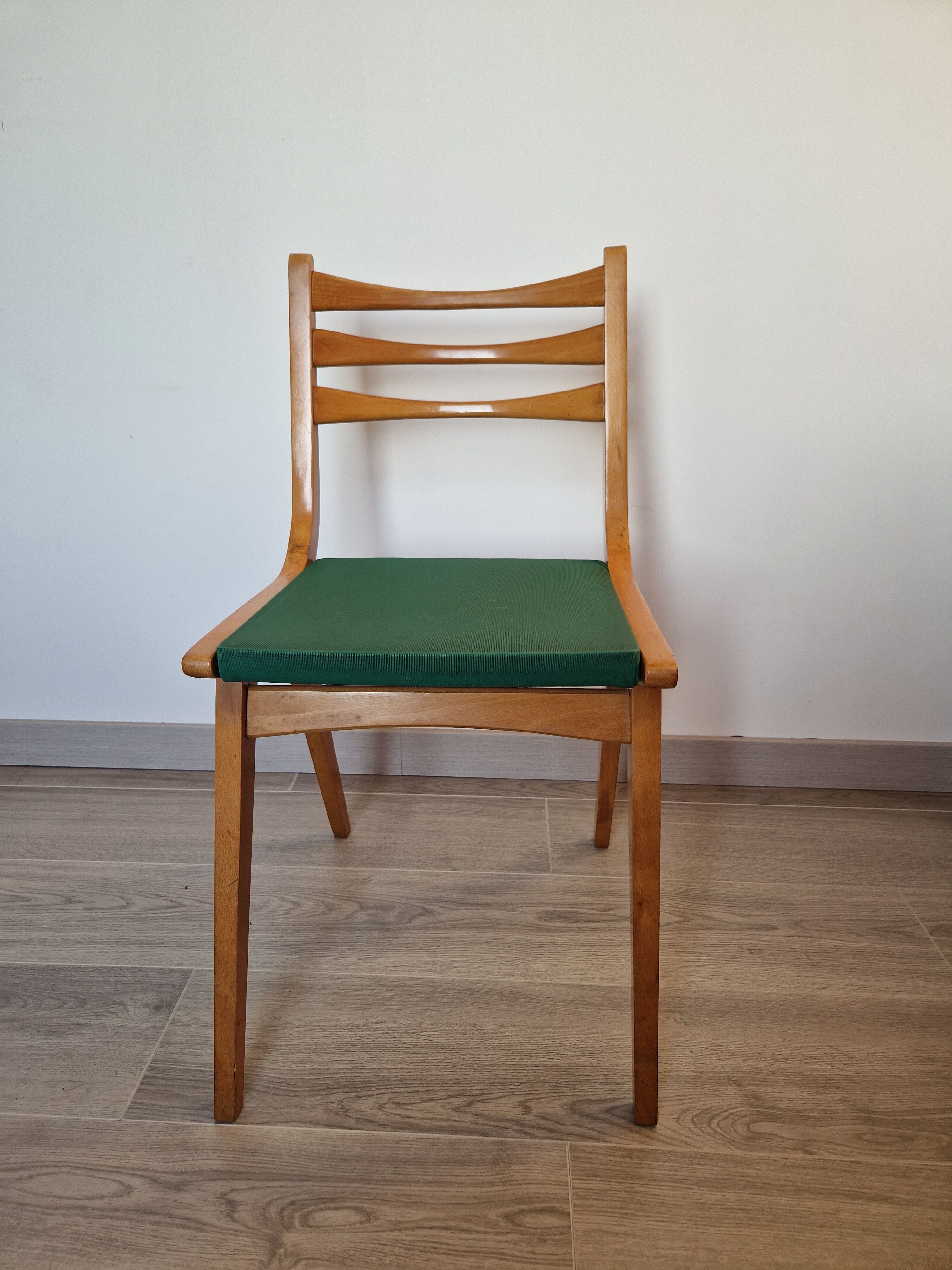 Scandinavian chair vintage beech and green vinyl